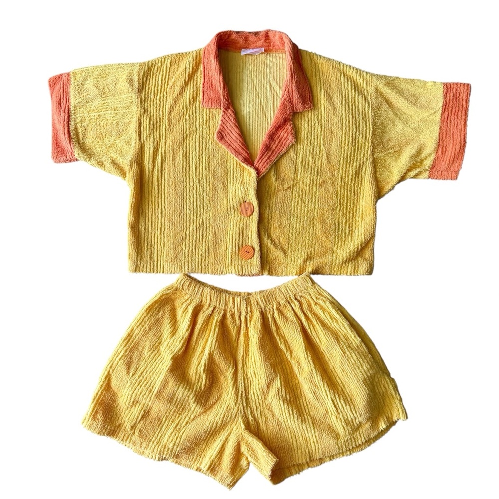 Vintage Stan Herman by Herbcraft Cotton Yellow Orange-Trim Terrycloth Cabana Set